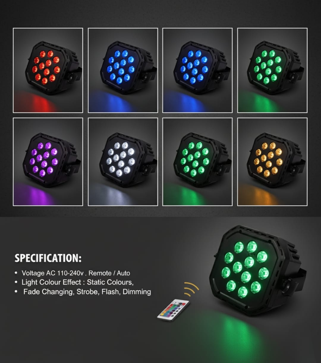 12 LED DJ Light With Remote – 6 In 1 Color